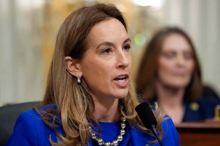 Rep. Mikie Sherrill (D-NJ) questions witnesses during a hearing of a special House committee dedicated to countering China, on Capitol Hill, Tuesday, Feb. 28, 2023, in Washington.