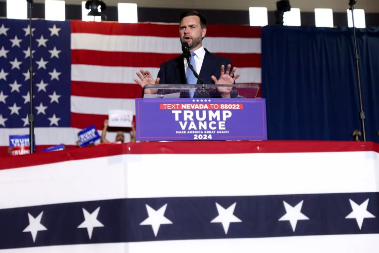 Vance attacks ‘dangerously liberal’ Harris while touting his own family roots