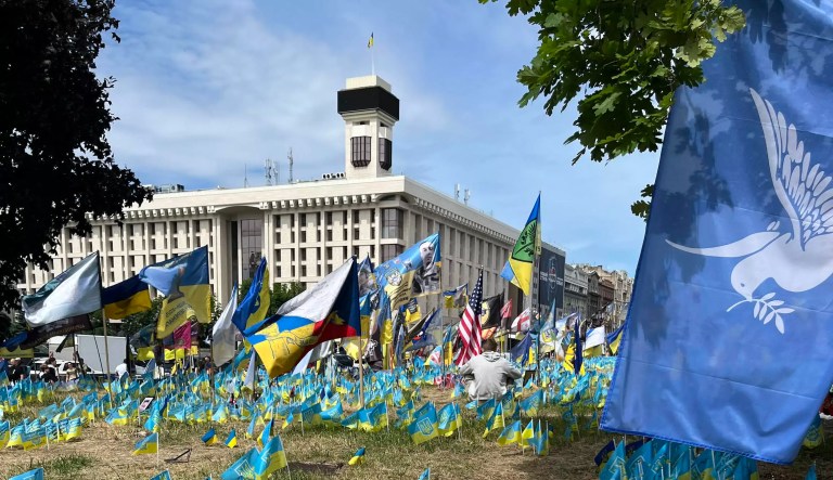 Ukraine’s Independence Square transforms into makeshift national cemetery