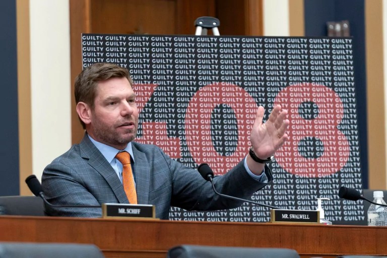Rep. Eric Swalwell, D-Calif., speaks during the House Judiciary Committee hearing on the Manhattan District Attorney's Office on Capitol Hill, Thursday, June 13, 2024, in Washington.