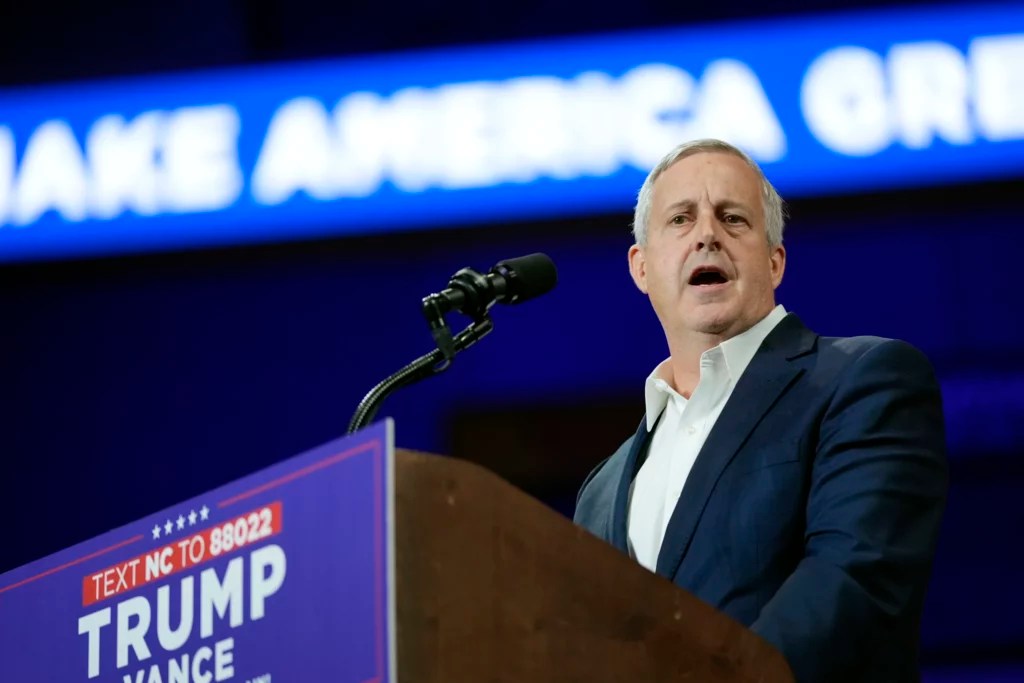 Republican National Committee chair Michael Whatley speaks before Republican presidential candidate former President Donald Trump speaks at a campaign rally Wednesday, July 24, 2024, in Charlotte, N.C. (AP Photo/Alex Brandon)