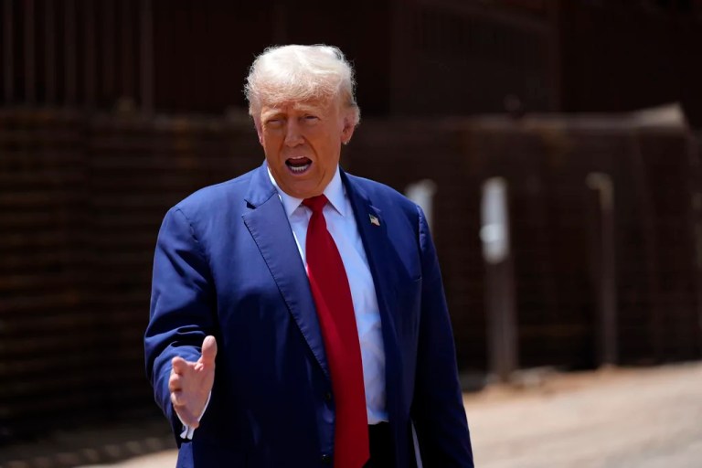Republican presidential nominee former President Donald Trump speaks along the southern border with Mexico, Thursday, Aug. 22, 2024, in Sierra Vista, Ariz. (AP Photo/Evan Vucci)