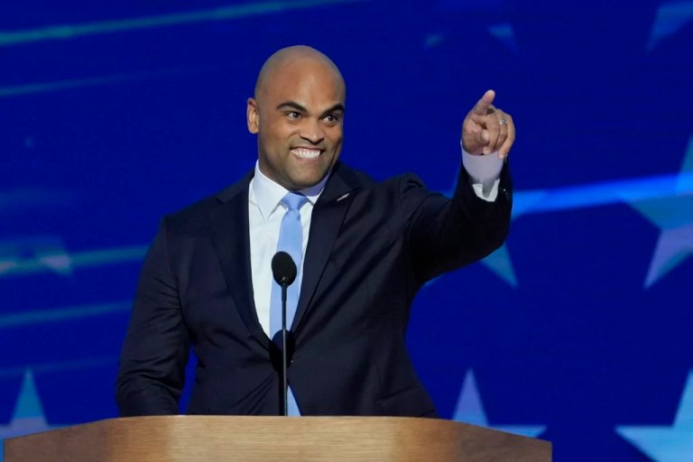 Rep. Colin Allred, D-Texas, speaks during the Democratic National Convention Thursday, Aug. 22, 2024, in Chicago. (AP Photo/J. Scott Applewhite)