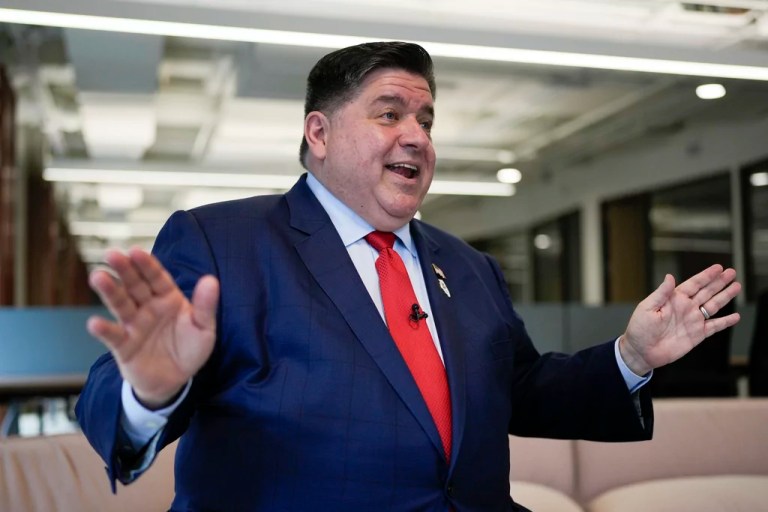 Illinois Gov. JB Pritzker (D) speaks during an interview in Chicago, on Friday, Aug. 16, 2024.