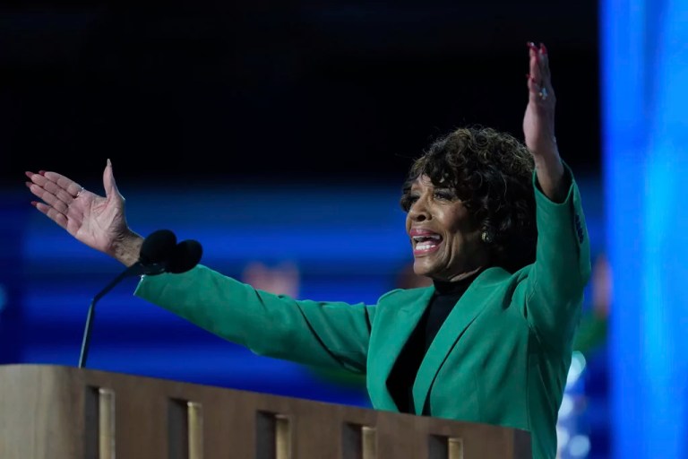 Rep. Maxine Waters (D-CA) speaks during the Democratic National Convention, Monday, Aug. 19, 2024, in Chicago.