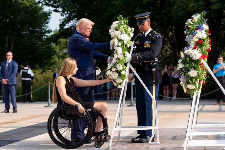 Trump claims no ‘fighting’ at Arlington cemetery visit