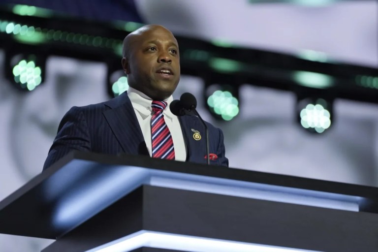 Rep. Wesley Hunt (R-TX) speaks during the Republican National Convention, Monday, July 15, 2024, in Milwaukee. (AP Photo/Julia Nikhinson)
