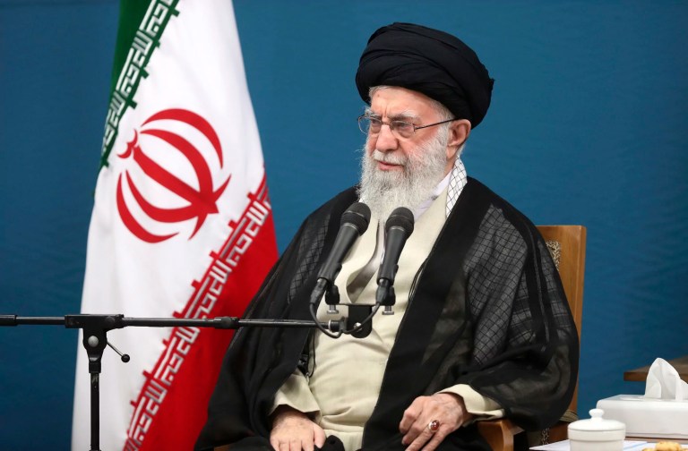 In this photo released by the official website of the office of the Iranian supreme leader, Supreme Leader Ayatollah Ali Khamenei attends a meeting with the President Masoud Pezeshkian's administration, in Tehran, Iran, Tuesday, Aug. 27, 2024. Iran's supreme leader opened the door Tuesday to renewed negotiations with the United States over his country's rapidly advancing nuclear program, telling its civilian government there was 