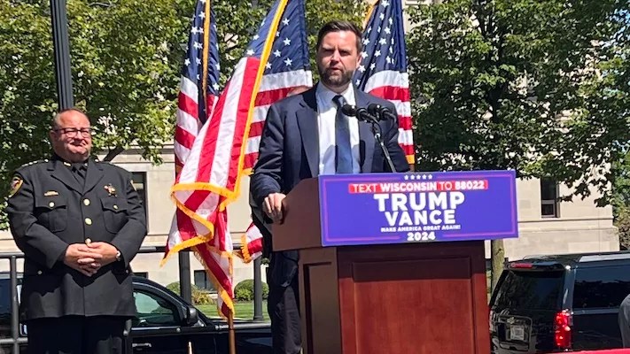 Vance talks law and order at site of riots in Wisconsin