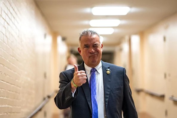 Rep. Don Bacon (R-NE) gives a thumbs up as he arrives for a House Republican Conference meeting at the Capitol, Sept. 10, 2024, in Washington, D.C.