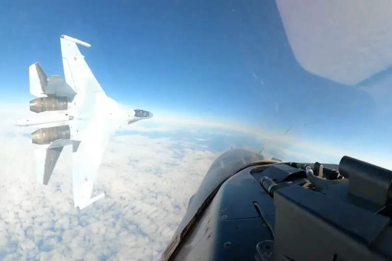 A Russian aircraft flies near a U.S. aircraft in Alaska's Air Defense Identification Zone (ADIZ).