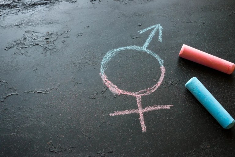The transgender symbol in chalk.