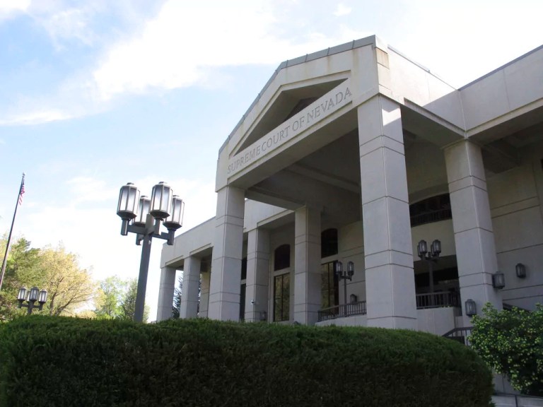 The Nevada Supreme Court in Carson City, Nevada, is seen Tuesday, May 8, 2018. Civil rights lawyers pleaded with Nevada's Supreme Court on Tuesday to uphold a state court ruling that would keep off the ballot in November what they describe as an 