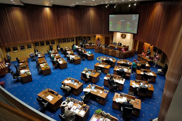 Arizona state senators convene on the Senate floor at the Capitol on Wednesday, April 10, 2024, in Phoenix.
