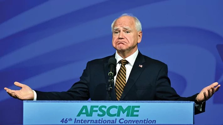 Gov. Tim Walz (D-MN) at a union convention in Los Angeles, Aug. 13, 2024.