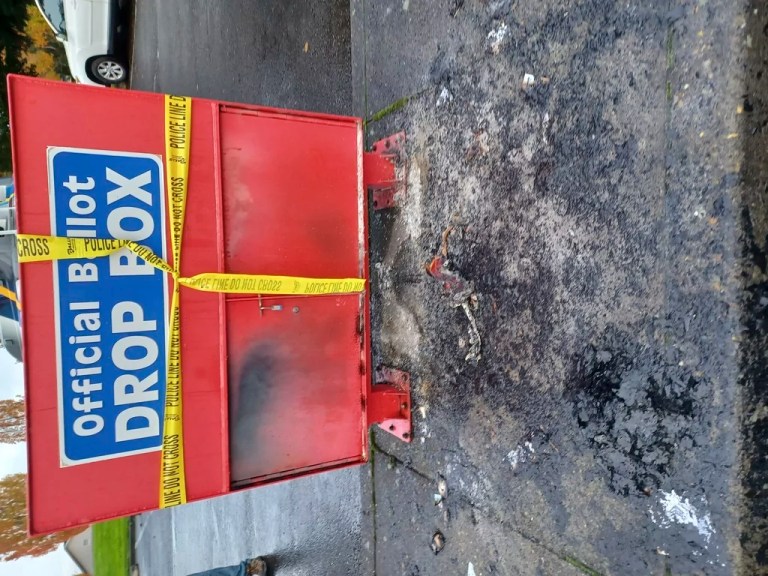 Ballot boxes set on fire by incendiary devices marked with ‘Free Gaza’ message