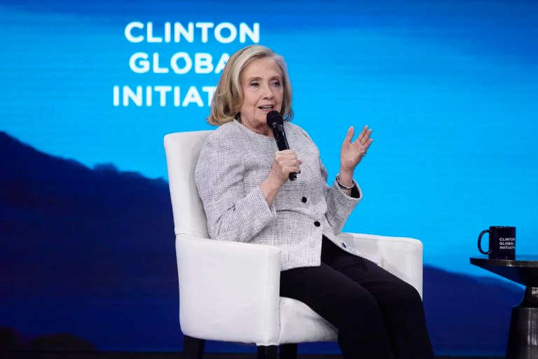 Former Secretary of State Hillary Clinton speaks during the Clinton Global Initiative on Tuesday, Sept. 24, 2024, in New York.