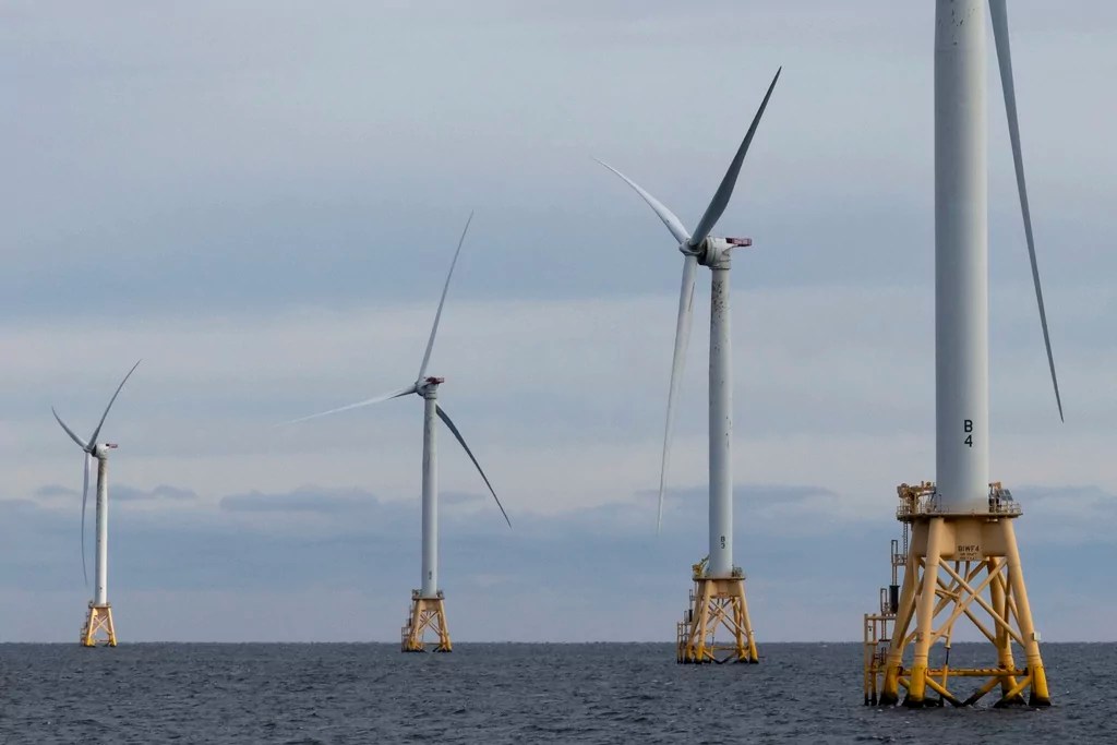 Turbines operate at the Block Island Wind Farm, Dec. 7, 2023, off the coast of Block Island, Rhode Island.