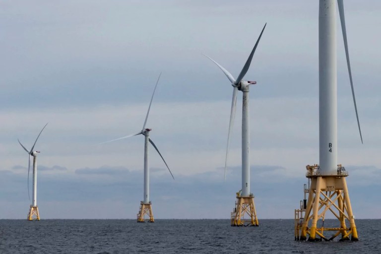 Turbines operate at the Block Island Wind Farm, Dec. 7, 2023, off the coast of Block Island, Rhode Island.