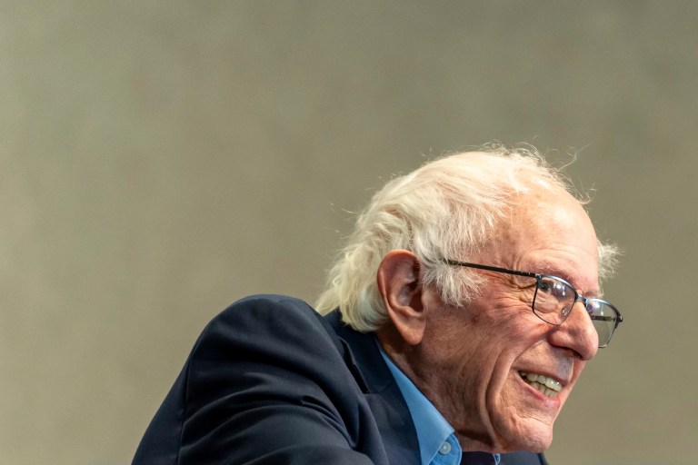 Senator Bernie Sanders (I-VT) speaks at a labor rally for Harris-Walz in Harrisburg, Pennsylvania, United States, on October 27, 2024.