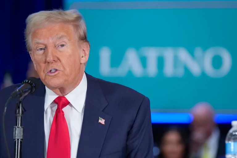 Donald Trump participates in a roundtable with Latino leaders.