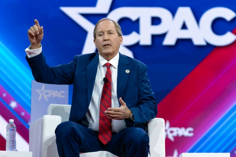 Texas Attorney General Ken Paxton speaks during the Conservative Political Action Conference, CPAC 2024, at the National Harbor in Oxon Hill, Md., Friday , Feb. 23, 2024. (AP Photo/Jose Luis Magana)