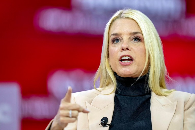Pam Bondi, former Florida attorney general, speaks during the Conservative Political Action Conference at the National Harbor in Oxon Hill, Maryland, Friday, Feb. 23, 2024.