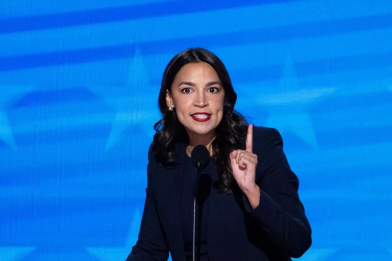 Rep. Alexandria Ocasio-Cortez (D-NY) speaks during the 2024 Democratic National Convention at the United Center in Chicago on Monday, Aug. 19, 2024.