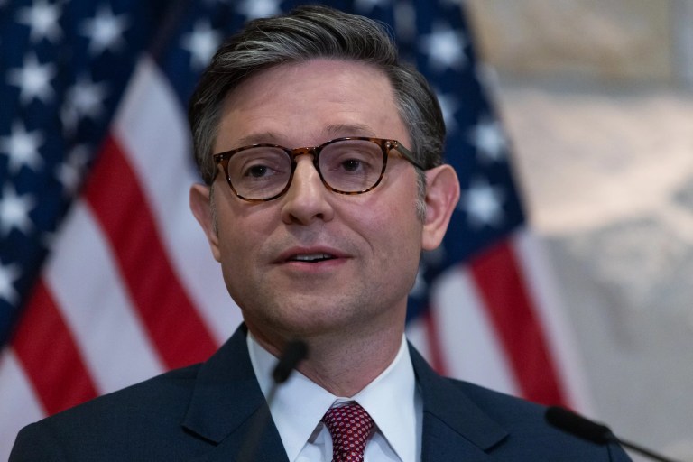 House Speaker of the House Mike Johnson (R-LA) holds a press conference after meeting with Elon Musk and Vivek Ramaswamy, President-elect Donald Trump's picks for the new Department of Government Efficiency, at the Capitol, Thursday, Dec. 5, 2024, in Washington.