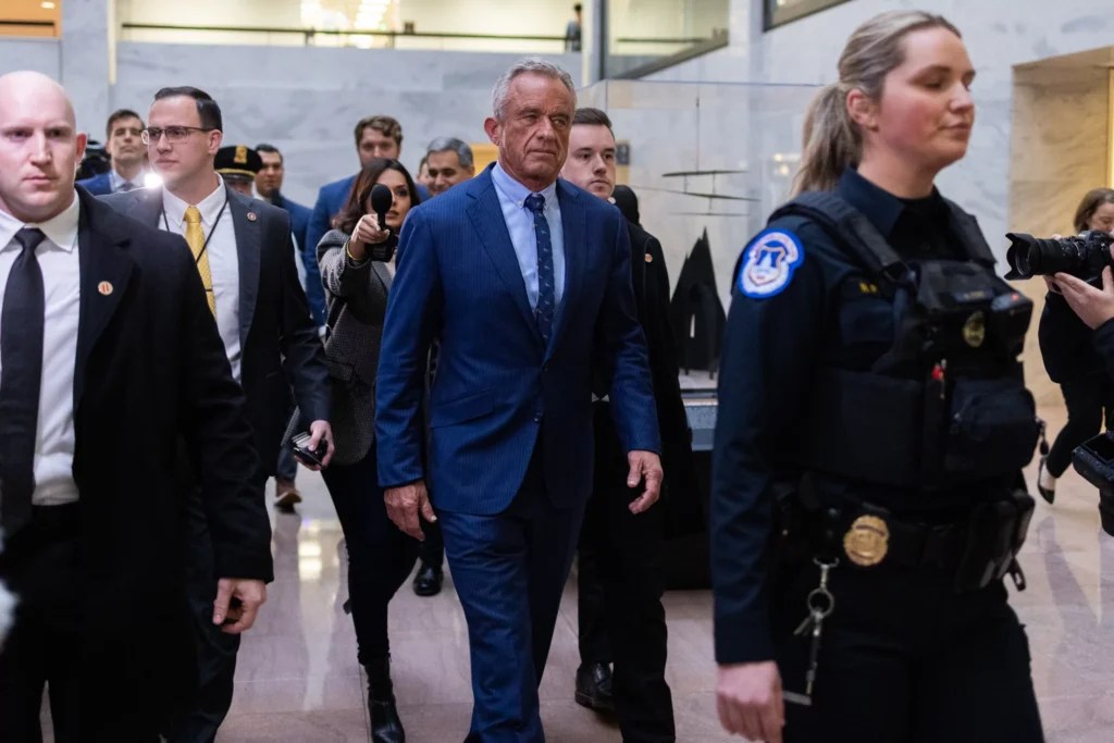 Robert F. Kennedy Jr., President-elect Donald Trump's nomineee for HHS Secretary, meets with senators on Capitol Hill on Dec. 16, 2024. 