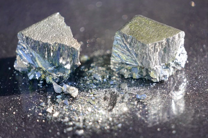 Refined tellurium is displayed at the Rio Tinto Kennecott refinery, May 11, 2022, in Magna, Utah.