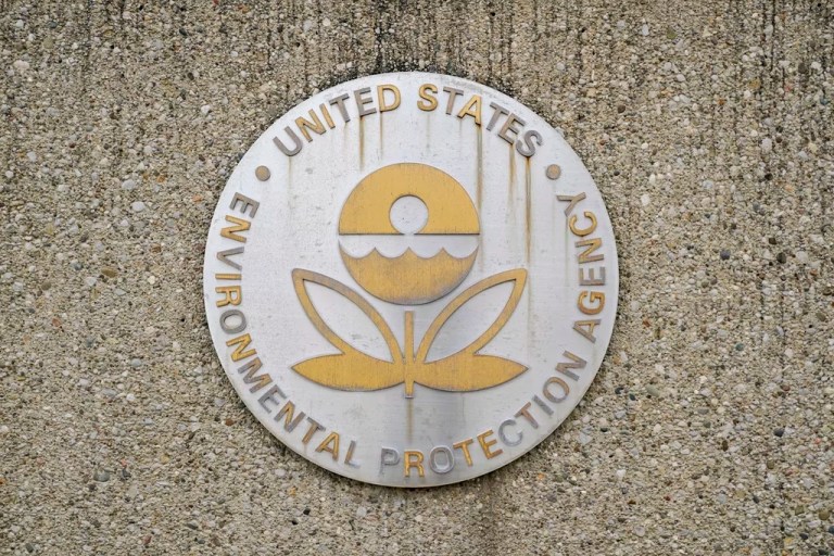 An Environmental Protection Agency sign is seen outside the Andrew W. Breidenbach Environmental Research Center, Feb. 17, 2023, in Cincinnati.
