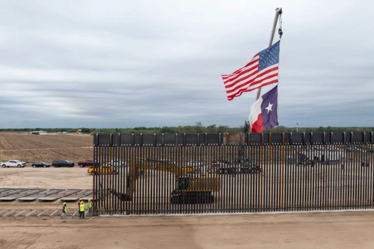 The site of state-sponsored border wall construction where Texas Land Commissioner Dawn Buckingham held a news conference, Nov. 26, 2024, in La Casita-Garciasville, Texas.