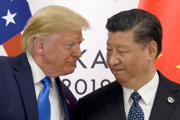 In this Saturday, June 29, 2019, file photo, President Donald Trump, left, meets with Chinese President Xi Jinping during a meeting on the sidelines of the G20 summit in Osaka, Japan.