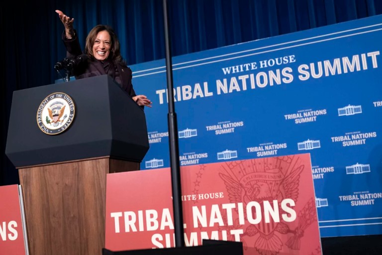 Harris emerges from background and offers advice in rare post-election speech: ‘Chin up’