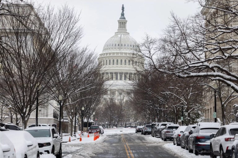 A winter storm on Jan. 6, 2025, in Washington, D.C., shut down federal offices and schools as Congress certified the 2024 presidential election results Monday, four years after a mob of supporters of then-President Donald Trump stormed the Capitol to halt the certification of the 2020 election results.