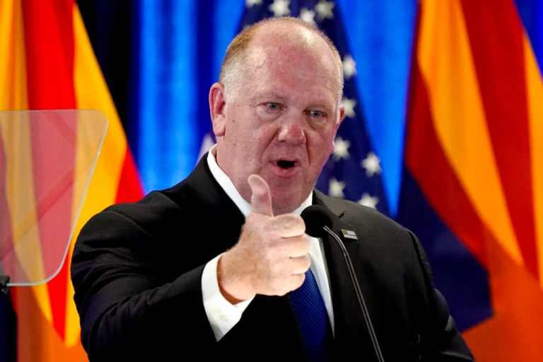 Former Acting Immigration and Customs Enforcement Director Tom Homan speaks following a border tour with former Vice President Mike Pence, Monday, June 13, 2022, in Phoenix.
