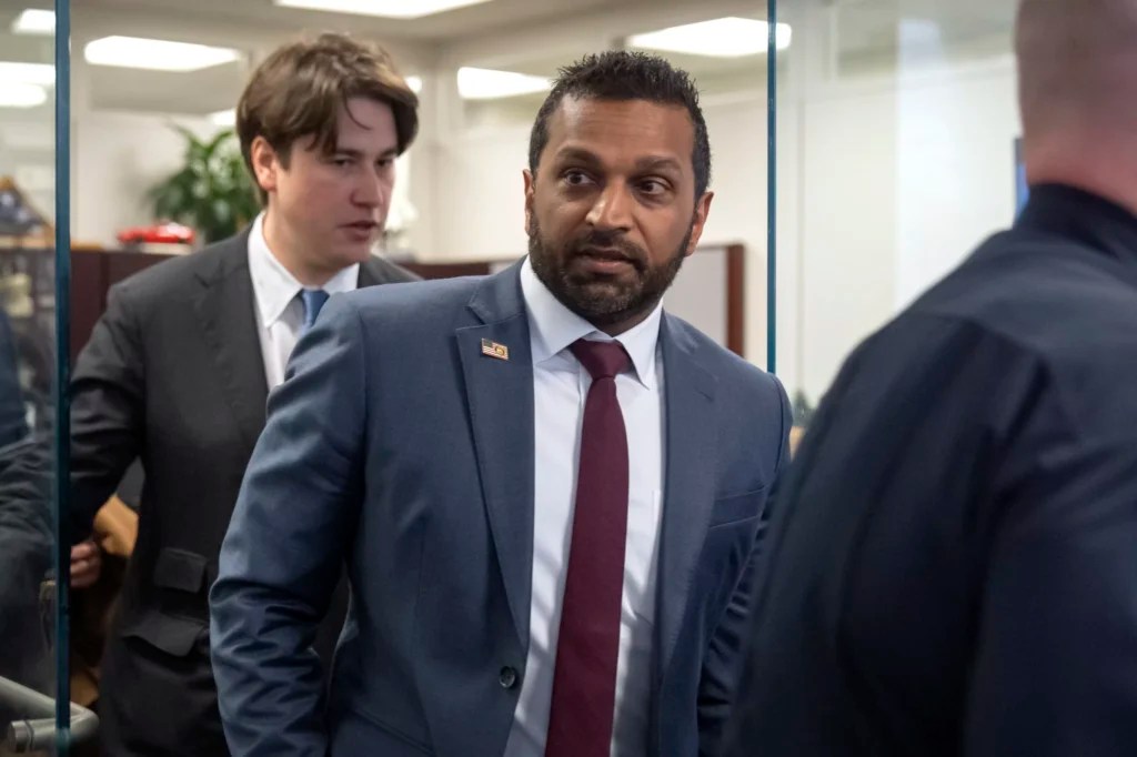 Kash Patel, President-elect Donald Trump's pick to be the director of the FBI, leaves after a meeting in the office of Sen. John Cornyn, R-Texas, on Capitol Hill, Monday, Dec. 9, 2024, in Washington.