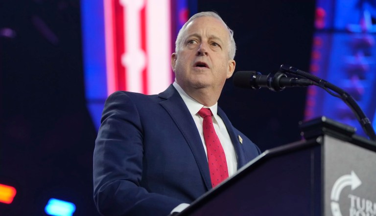 Republican National Committee Chairman Michael Whatley speaks at AmericaFest, Sunday, Dec. 22, 2024, in Phoenix.