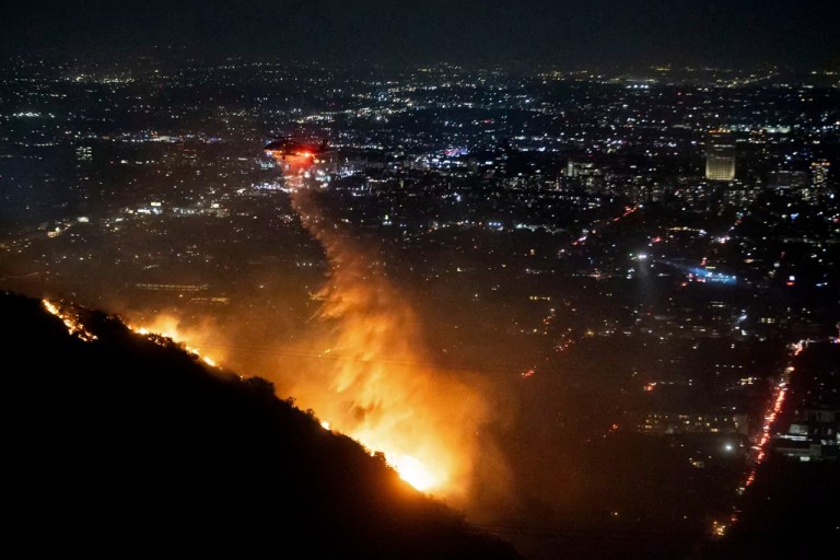 Fire breaks out in Hollywood Hills as California reels from destruction