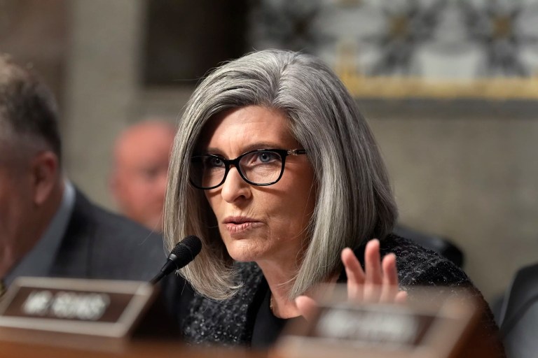 Sen. Joni Ernst (R-IA) speaks at the Senate Armed Services Committee confirmation hearing for Pete Hegseth, President Donald Trump's choice to be Defense secretary, at the Capitol in Washington, Tuesday, Jan. 14, 2025.