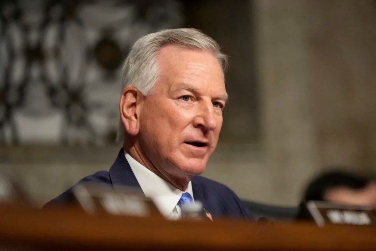 Sen. Tommy Tuberville (R-AL) speaks at the Senate Armed Services Committee confirmation hearing for Pete Hegseth, President Donald Trump's choice to be Defense secretary, at the Capitol in Washington, Tuesday, Jan. 14, 2025.