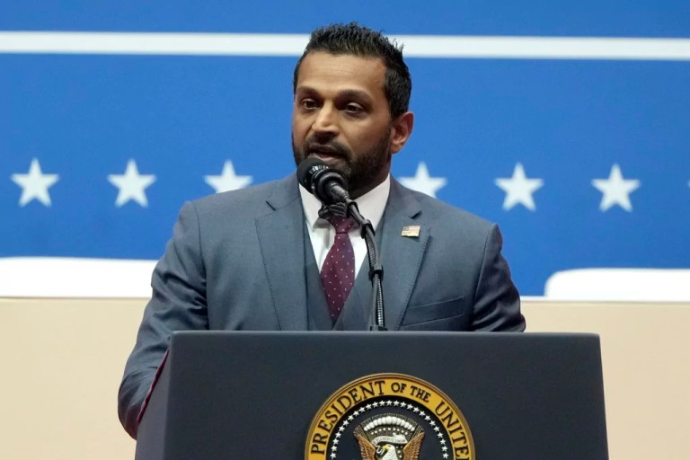 FBI Director Kash Patel speaks at an inauguration parade event in Washington, Monday, Jan. 20, 2025.