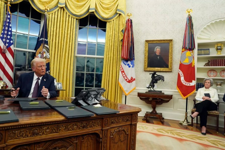 Trump’s Oval Office remake: Reagan rug in and FDR portrait out