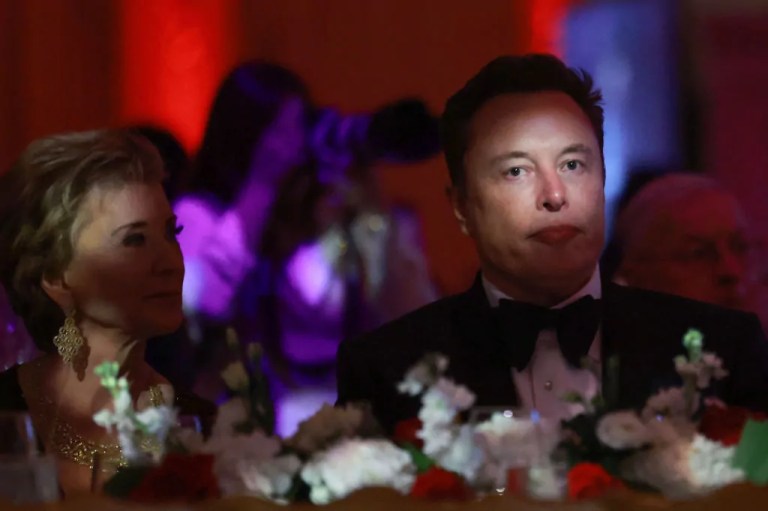 Linda McMahon and Elon Musk attend the America First Policy Institute Gala held at Mar-a-Lago on November 14, 2024 in Palm Beach, Florida.