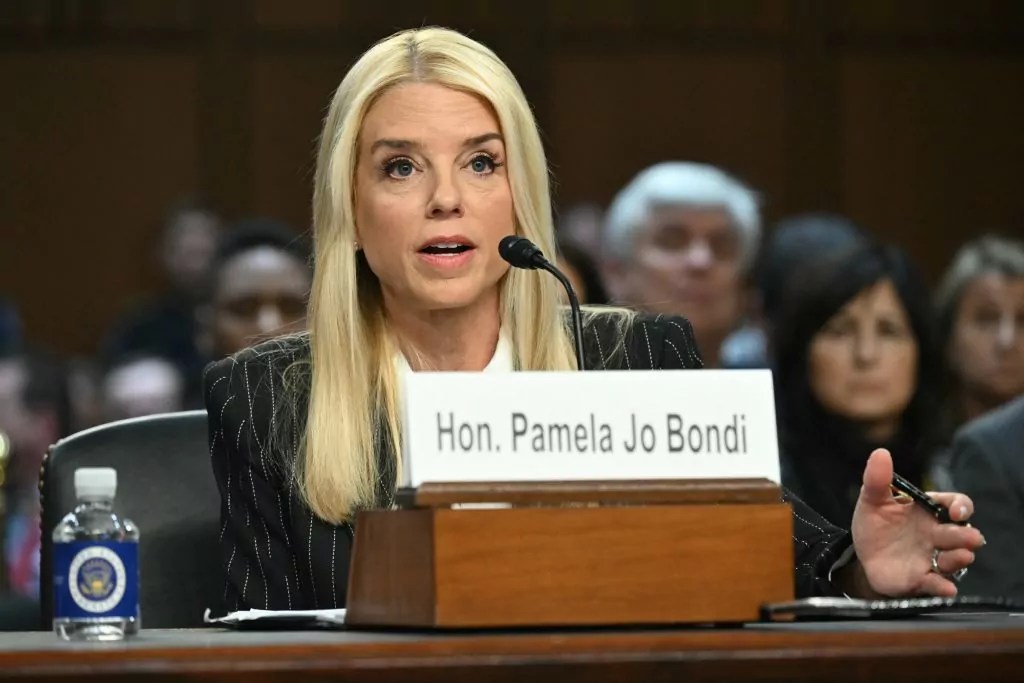 Former Florida Attorney General Pam Bondi testifies before a Senate Judiciary Committee hearing on her nomination to be US Attorney General, on Capitol Hill in Washington, D.C., on January 15, 2025. (Saul Loeb / AFP via Getty Images)