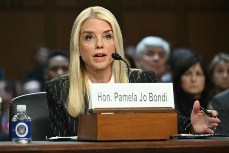 Former Florida Attorney General Pam Bondi testifies before a Senate Judiciary Committee hearing on her nomination to be US Attorney General, on Capitol Hill in Washington, D.C., on January 15, 2025. (Saul Loeb / AFP via Getty Images)