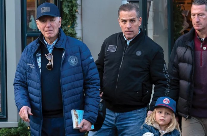 President Joe Biden is accompanied by his son, Hunter Biden, and grandson, Beau Biden.
