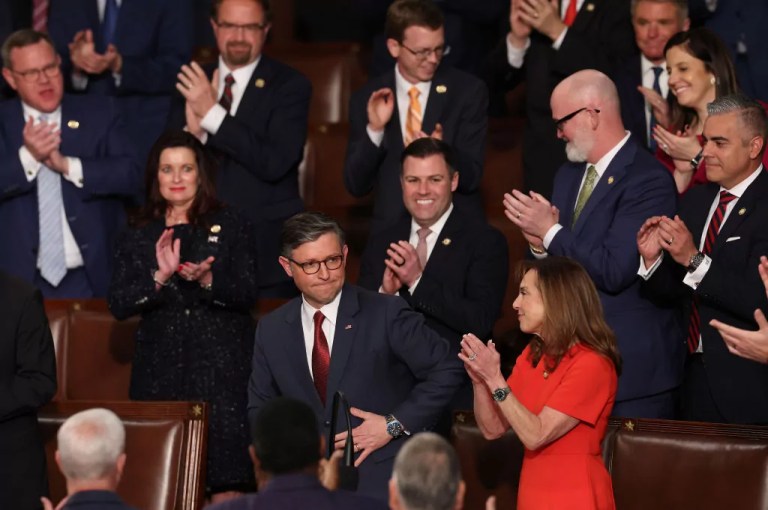 House members applaud after Rep. Mike Johnson (R-LA) is elected House speaker on the first day of the 119th Congress in the House Chamber of the Capitol, Jan. 3, 2025, in Washington, D.C.