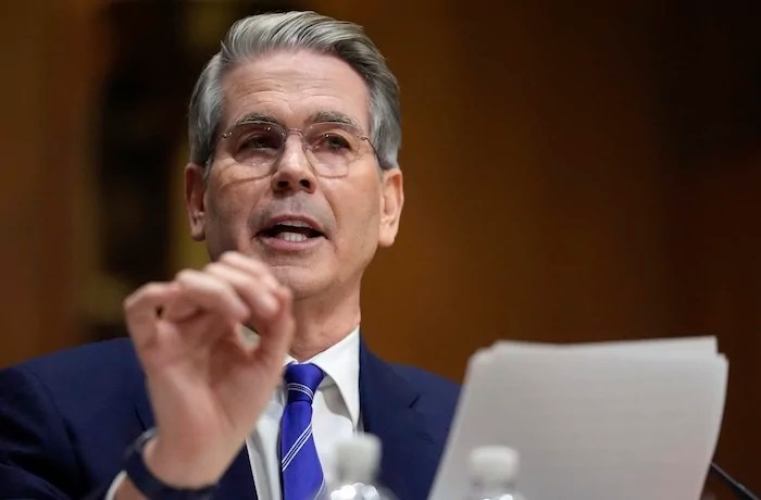 Scott Bessent, President-elect Donald Trump's choice for treasury secretary, appears before the Senate Finance Committee for his confirmation hearing, at the Capitol in Washington, Thursday, Jan. 16, 2025
